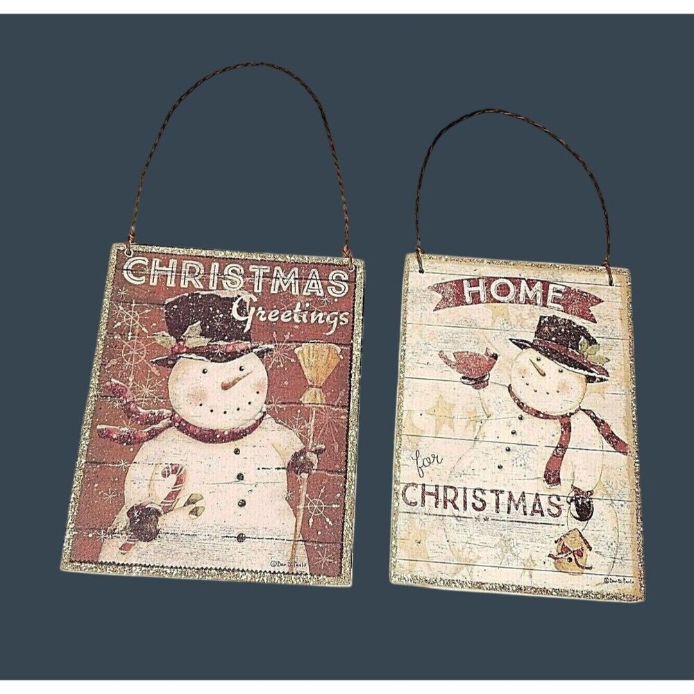 Home For Christmas & Christmas Greetings Primitive Wooden Hanging Signs Ornament